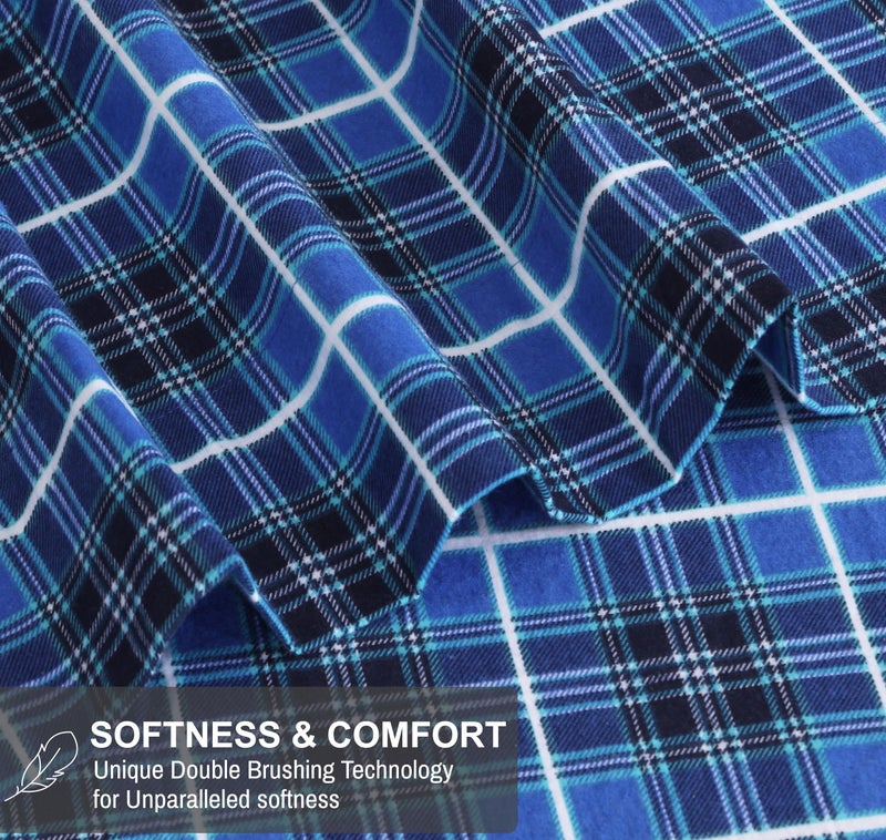 RUVANTI Flannel Sheets Queen Size - 100% Cotton Double Brushed Bed Sheets, Deep Pockets 16 Inches Queen Sheet Set, All Seasons Breathable & Extra Soft - Warm & Cozy, 4 Piece, Blue Plaid - Image 3